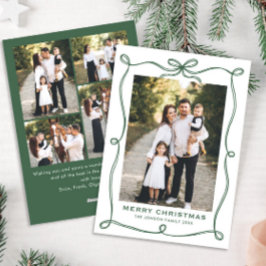 Funky Green Christmas Bow Ribbon 5 Photo Feestdagenkaart