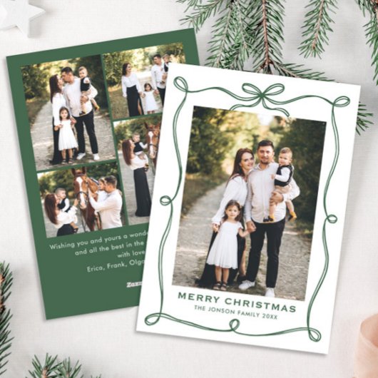 Funky Green Christmas Bow Ribbon 5 Photo Feestdagenkaart