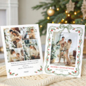 Funky Green Christmas Bow Ribbon 5 Photo Feestdagenkaart