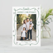 Funky Green Christmas Bow Ribbon 5 Photo Feestdagenkaart (Staand voorkant)