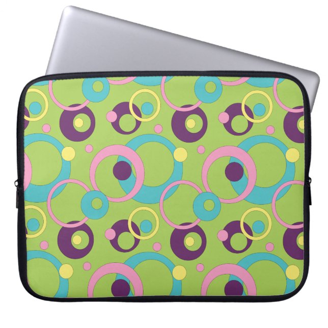 Funky Green Circles-laptophoes Laptop Sleeve (Voorkant)