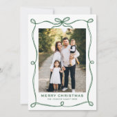 Funky Green Merry Christmas Bow Ribbon 2 Photo Feestdagenkaart (Voorkant)