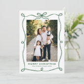 Funky Green Merry Christmas Bow Ribbon 2 Photo Feestdagenkaart (Staand voorkant)