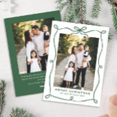 Funky Green Merry Christmas Bow Ribbon 2 Photo Feestdagenkaart