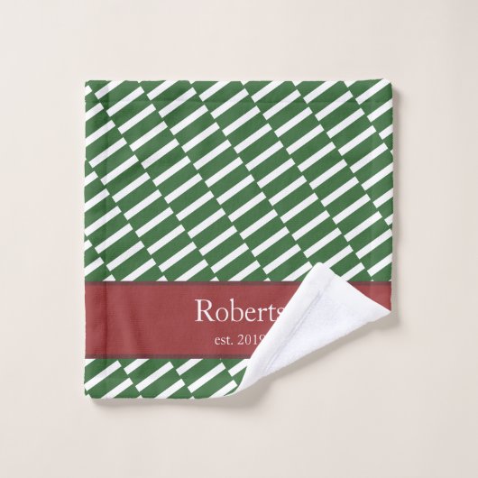 Funky Green Pattern Familienaam en Year Modern Bad Handdoek (Wasdoekje)