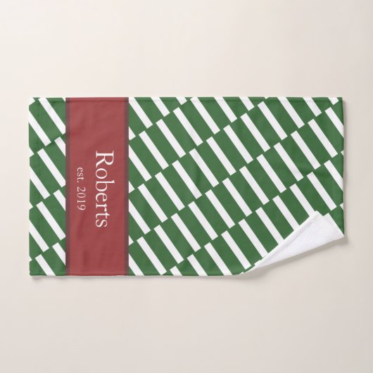 Funky Green Pattern Familienaam en Year Modern Bad Handdoek (Handdoek)