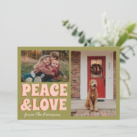 Funky Green Pink Funny Schattigee Foto Kerst Kaart (Staand voorkant)