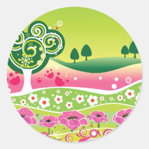 Funky Green Pink Landscape stickers