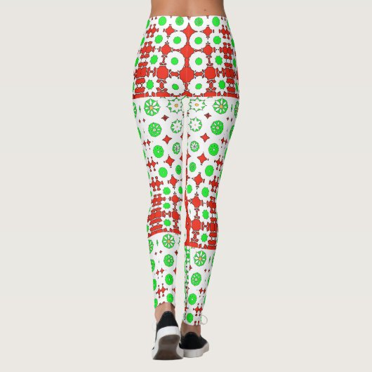 Funky Green, Red, Pattern, Flowers, Leggings (Achterkant)