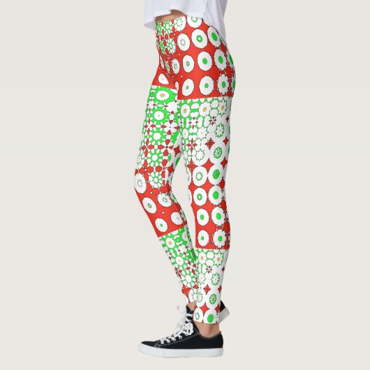Funky Green, Red, Pattern, Flowers, Leggings (Links)