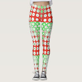 Funky Green, Red, Pattern, Flowers, Leggings (Voorkant)