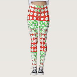 Funky Green, Red, Pattern, Flowers, Leggings
