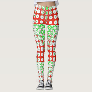 Funky Green, Red, Pattern, Flowers, Leggings