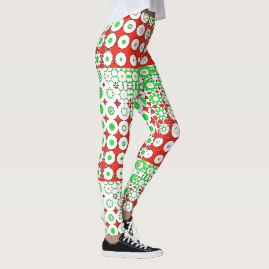 Funky Green, Red, Pattern, Flowers, Leggings (Rechts)