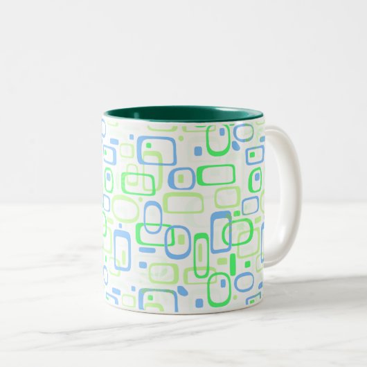 Funky Green Retro Pattern Tweekleurige Koffiemok (Voorkant rechts)