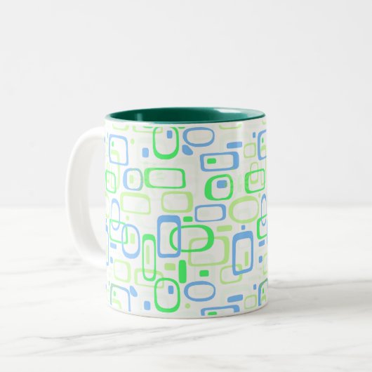 Funky Green Retro Pattern Tweekleurige Koffiemok (Voorkant links)