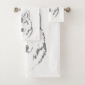 Funky Grey and White Wolf Face Head Sketch Bad Handdoek (Insitu)