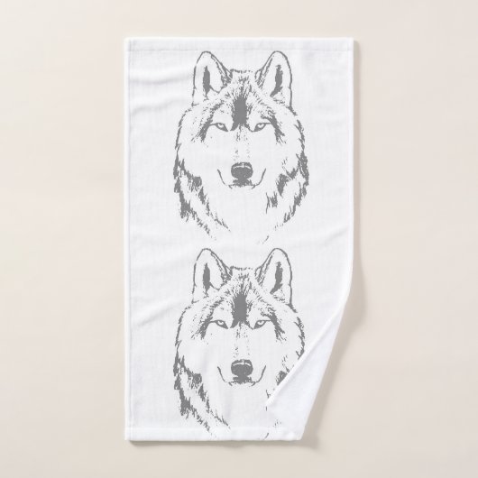 Funky Grey and White Wolf Face Head Sketch Bad Handdoek (Handdoek)