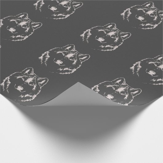 Funky Grey and White Wolf Face Head Sketch Cadeaupapier (Hoek)