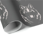Funky Grey and White Wolf Face Head Sketch Cadeaupapier (Rol Hoek)