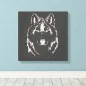 Funky Grey and White Wolf Face Head Sketch Canvas Afdruk (Insitu (Houten vloer))