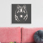 Funky Grey and White Wolf Face Head Sketch Canvas Afdruk (Insitu (Woonkamer))