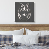 Funky Grey and White Wolf Face Head Sketch Canvas Afdruk (Insitu (Slaapkamer))