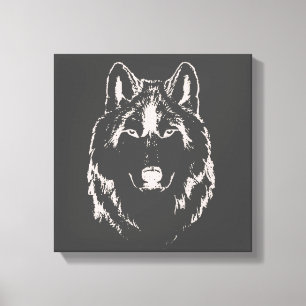 Funky Grey and White Wolf Face Head Sketch Canvas Afdruk