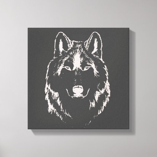 Funky Grey and White Wolf Face Head Sketch Canvas Afdruk (Voorkant)