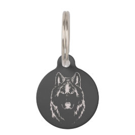 Funky Grey and White Wolf Face Head Sketch Huisdierpenning