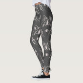 Funky Grey and White Wolf Face Head Sketch Leggings (Links)