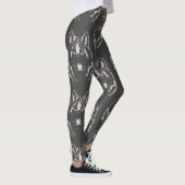 Funky Grey and White Wolf Face Head Sketch Leggings (Rechts)