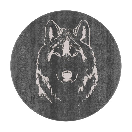 Funky Grey and White Wolf Face Head Sketch Snijplank (Voorkant)