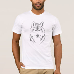 Funky Grey and White Wolf Face Head Sketch T-shirt