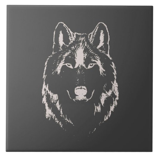 Funky Grey and White Wolf Face Head Sketch Tegeltje (Voorkant)