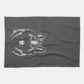 Funky Grey and White Wolf Face Head Theedoek (Horizontaal)