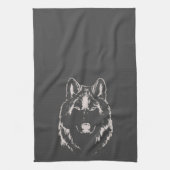 Funky Grey and White Wolf Face Head Theedoek (Verticaal)