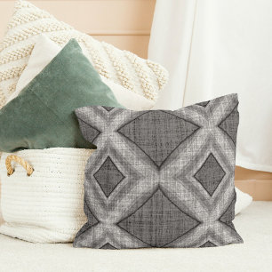 Funky Grey Faux Linen look Geometric Art Patroon Kussen