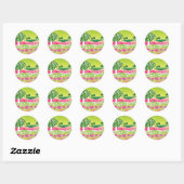 Funky Groen Roze Landschap stickers (Vel)
