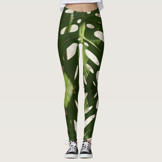 Funky groene blad plant print leggings (Voorkant)