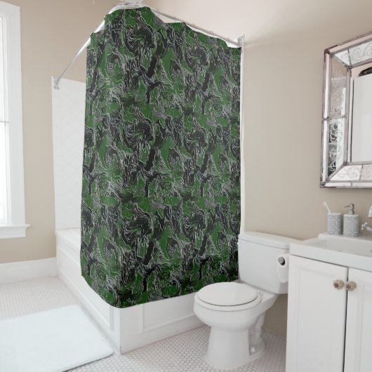 Funky Groene Camo Douchegordijn (In situ)