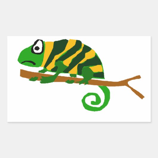 Funky Groene en Gele Kameleon Lizard Art Rechthoekige Sticker (Voorkant)