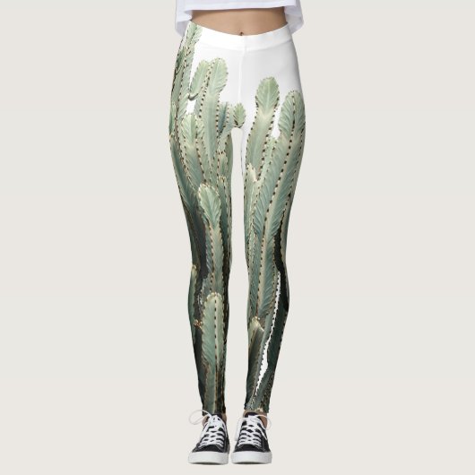 Funky groene succulente plant print legging (Voorkant)