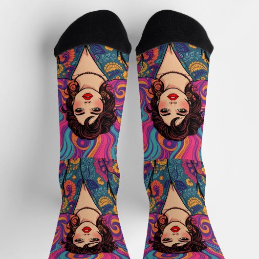 Funky groovy kleurrijke Brunette Beauty jeugdig Sokken (Top)