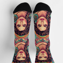 Funky groovy kleurrijke jonge Brunette Beauty Sokken