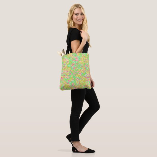 Funky Groovy Retro Bold Neon Hippie Trippy Marble Tote Bag (Op model)