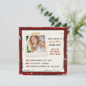 Funky Grunge Birthday Party Invitation (cranberry) Kaart (Staand voorkant)
