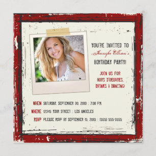 Funky Grunge Birthday Party Invitation (cranberry) Kaart