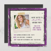 Funky Grunge Birthday Party Invitation (lavender) Kaart (Voorkant / Achterkant)