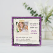 Funky Grunge Birthday Party Invitation (lavender) Kaart (Staand voorkant)